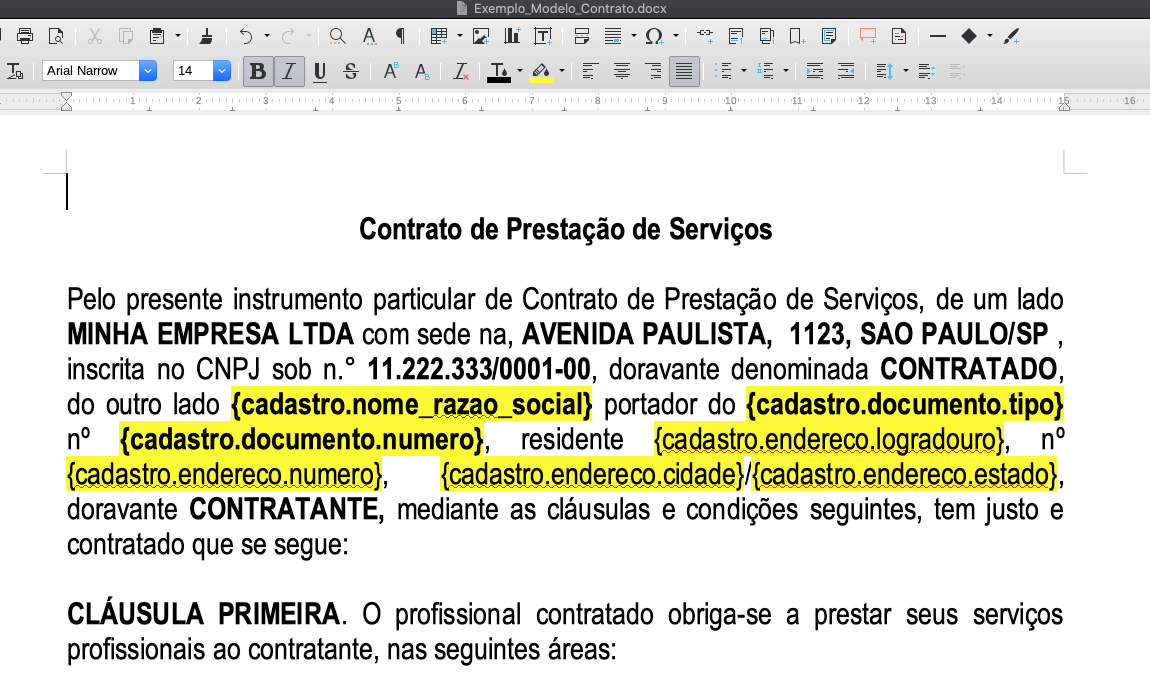 Exemplo de modelo de contrato
